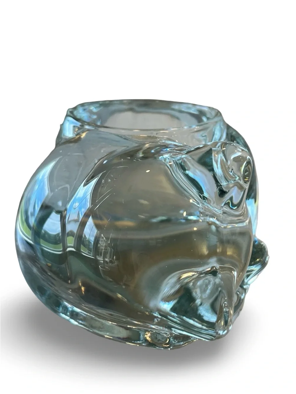 Vintage Indiana Glass Clear Crystal Sleeping Cat Votive/ Tealight Candle Holder